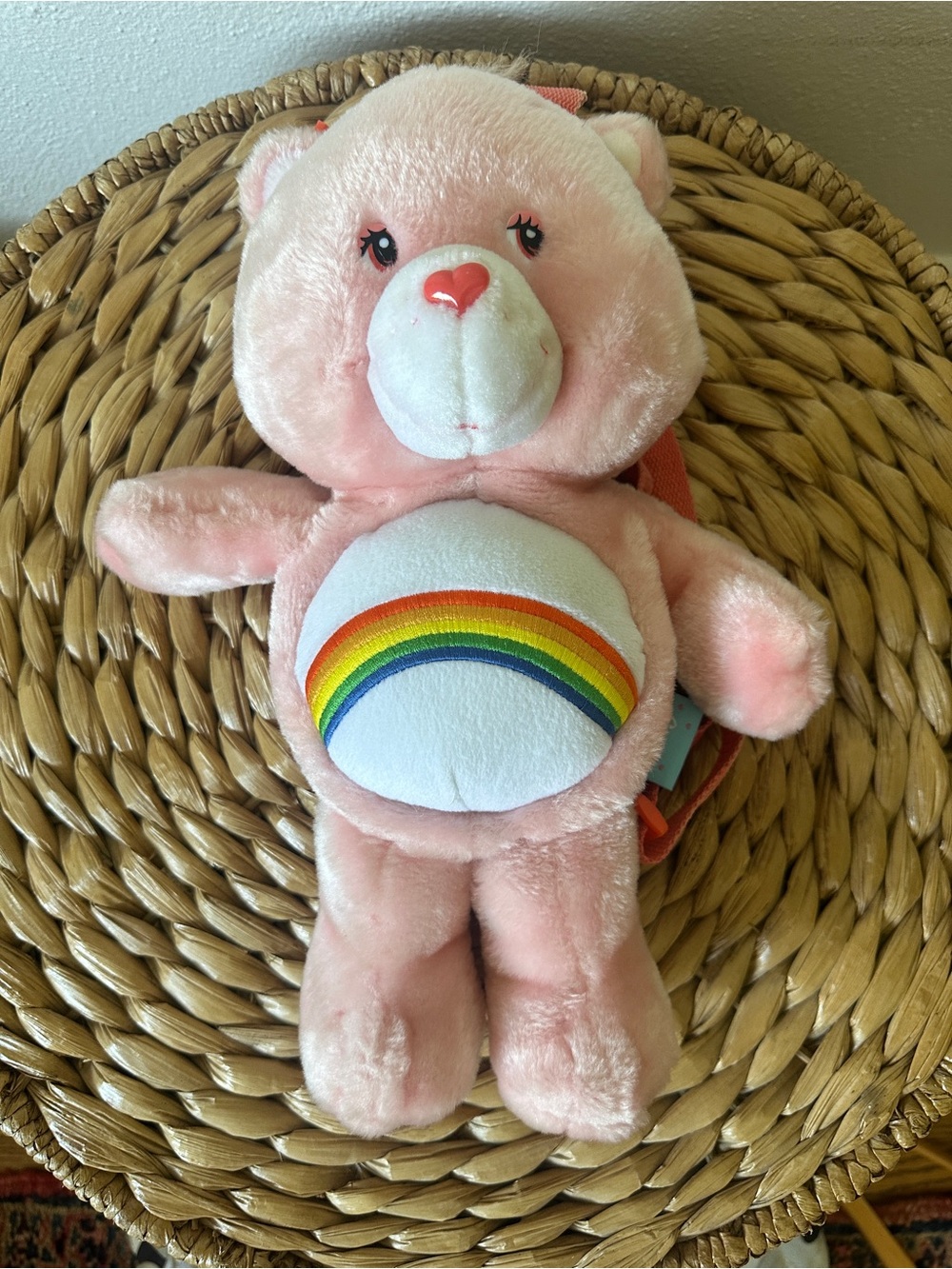 Care Bears Cheer Bear Plush Backpack Vintage 2002 Pink Rainbow Play Along Toys